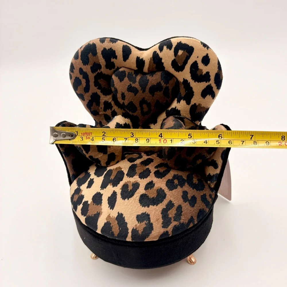 Willow & Riley Leopard Velvet Heart Armchair Jewelry Box Mirror Gold Legs NEW